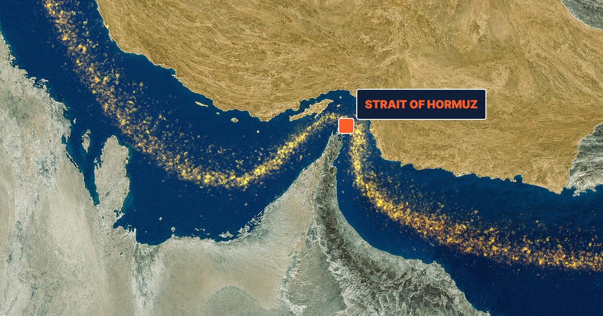 Illustration of the Strait of Hormuz and its impact on expat family budgets through rising fuel and living costs.