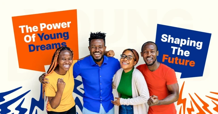 Four young South Africans celebrating Youth Day South Africa with the message The Power of Young Dreams Shaping The Future