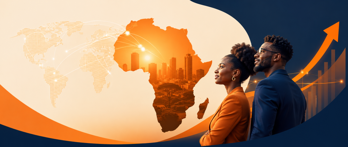Africa Day economic growth and African diaspora impact on Africas future with global finance connection and remittance concept